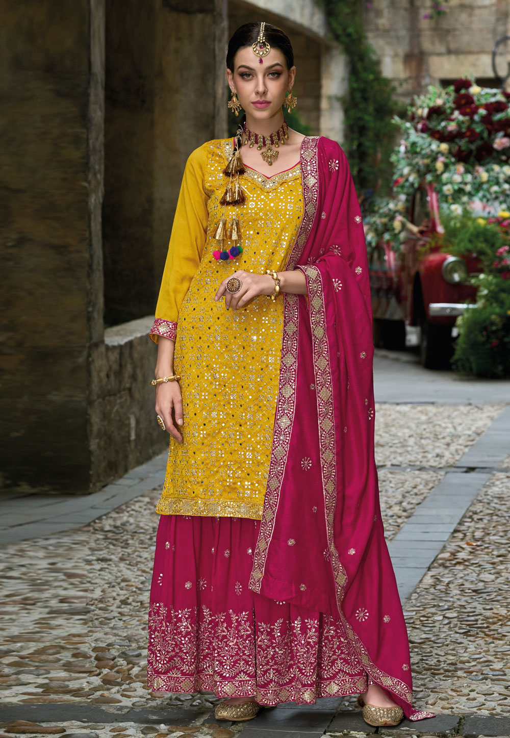 Mustard Silk Sharara Suit 271084