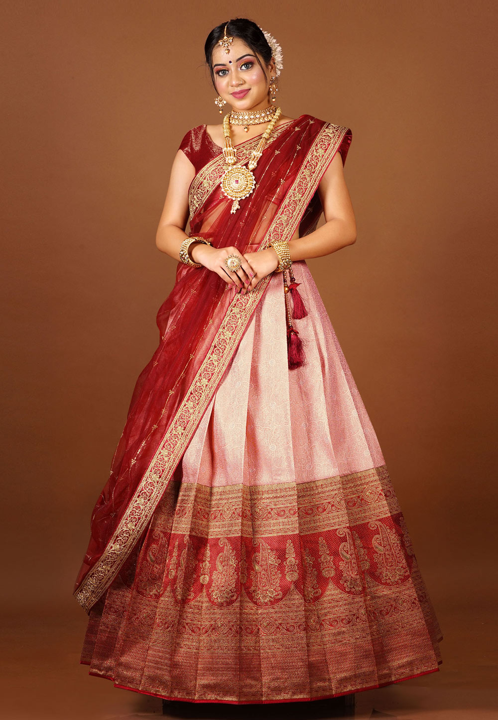 Red Banarasi Silk Circular Lehenga Choli 275288