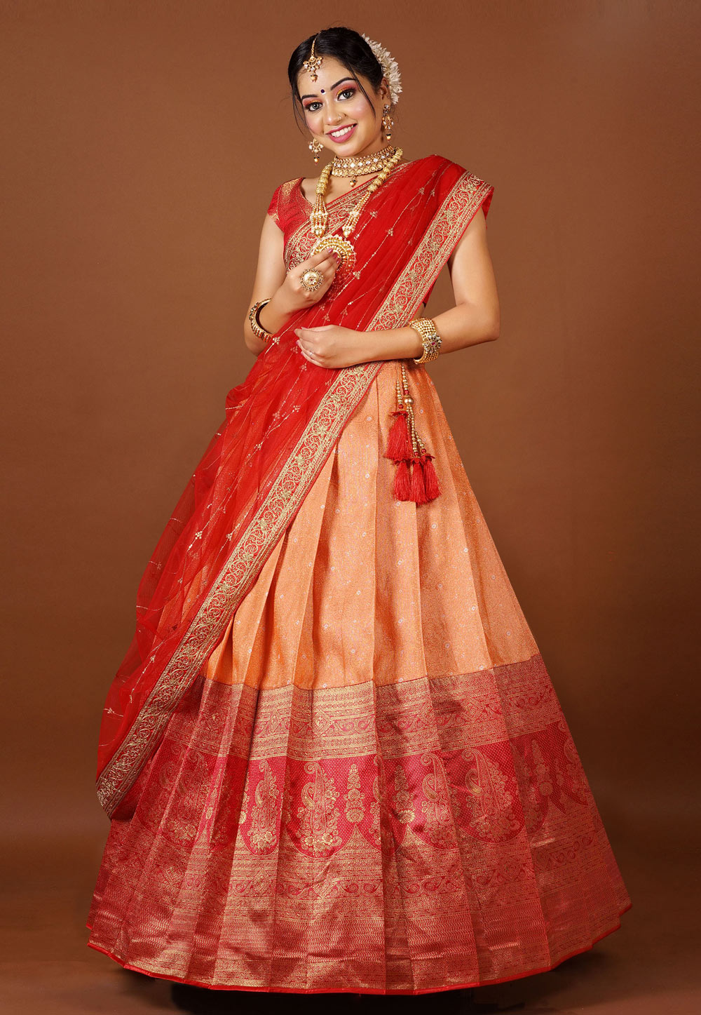 Red Banarasi Silk Circular Lehenga Choli 275290