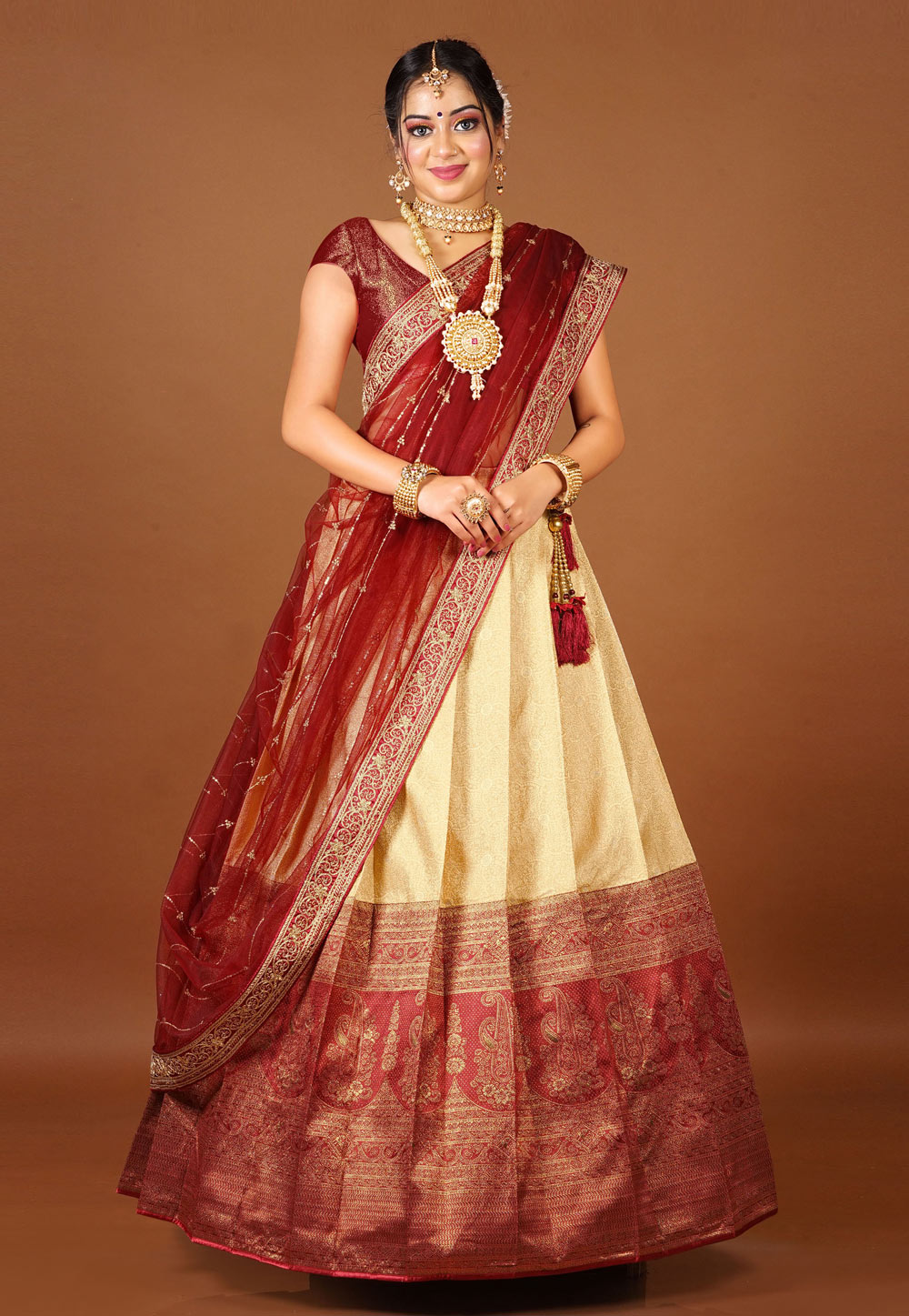 Maroon Banarasi Silk Circular Lehenga Choli 275292