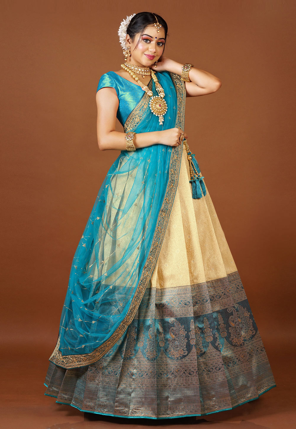 Turquoise Banarasi Silk Lehenga Choli 275293