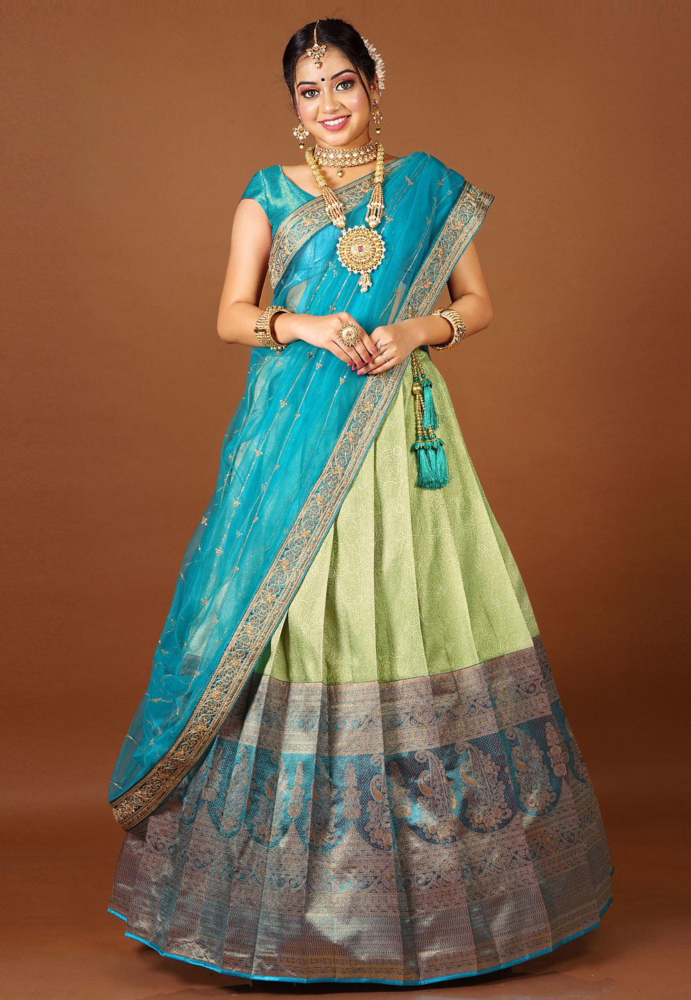 Turquoise Banarasi Silk Lehenga Choli 275294