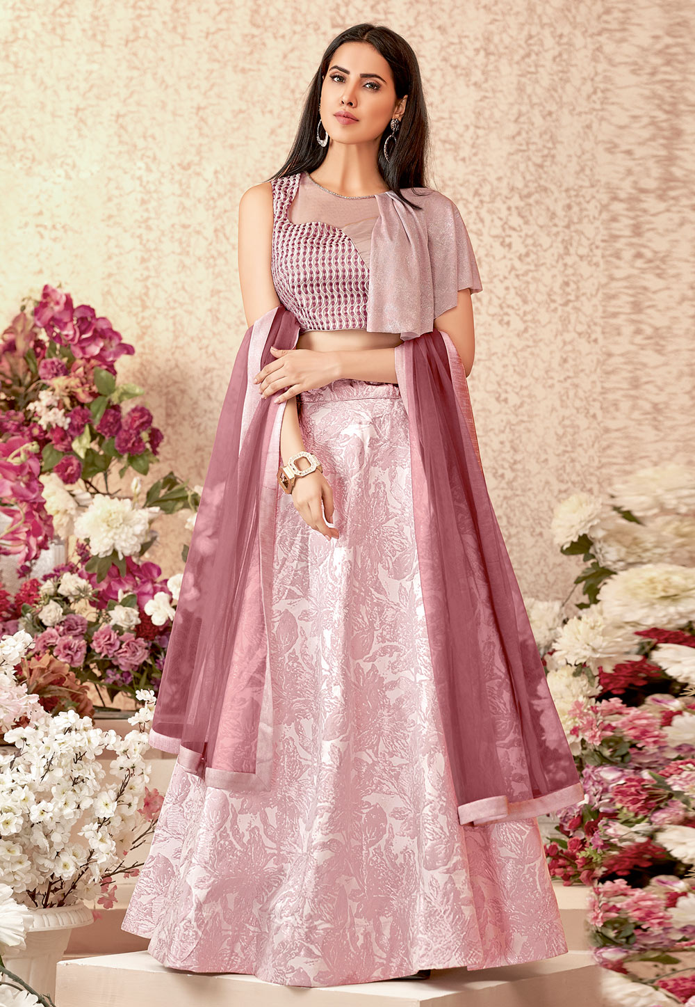 Pink Jacquard Designer A Line Lehenga Choli 186808
