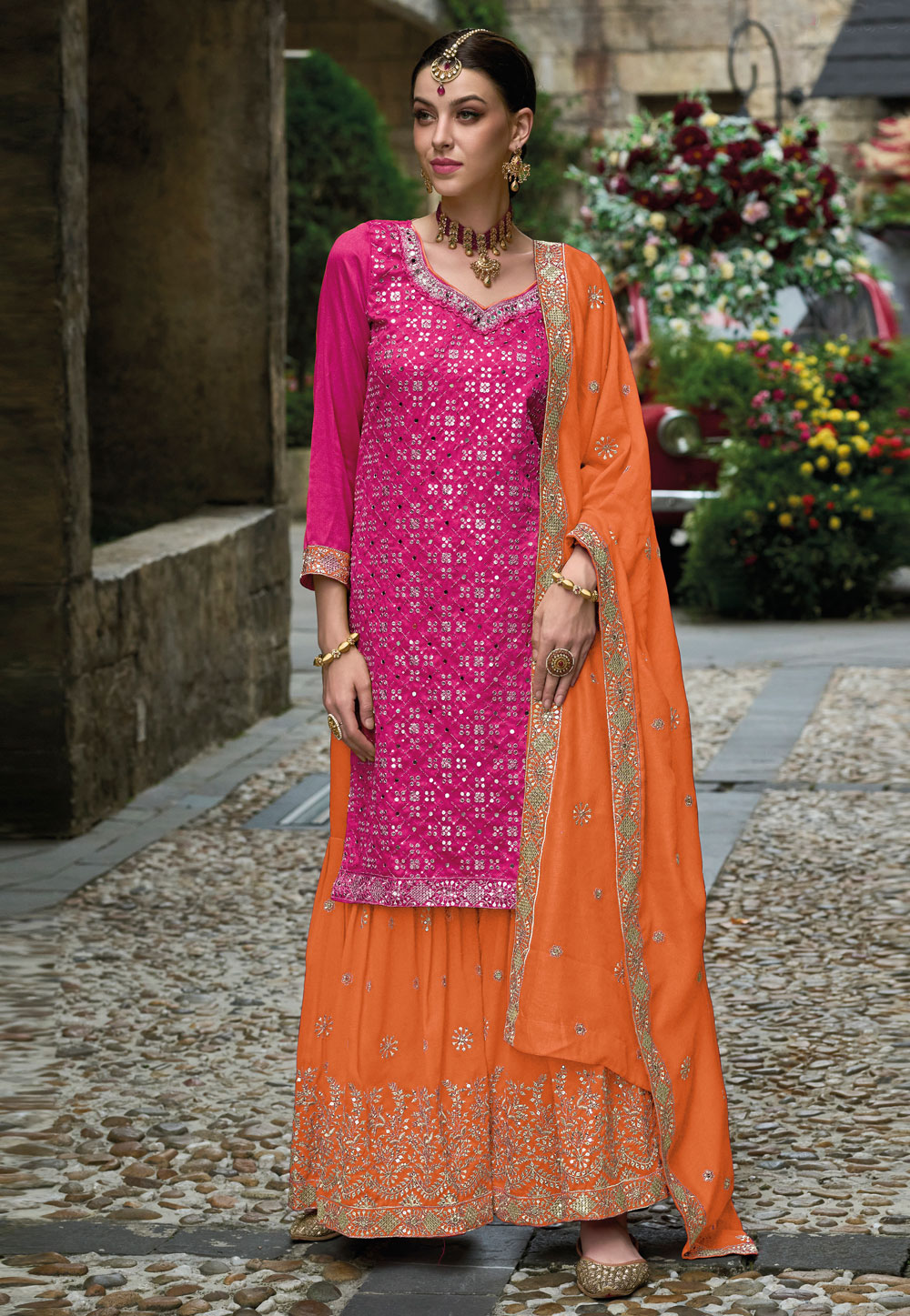 Pink Silk Pakistani Sharara Suit 271085