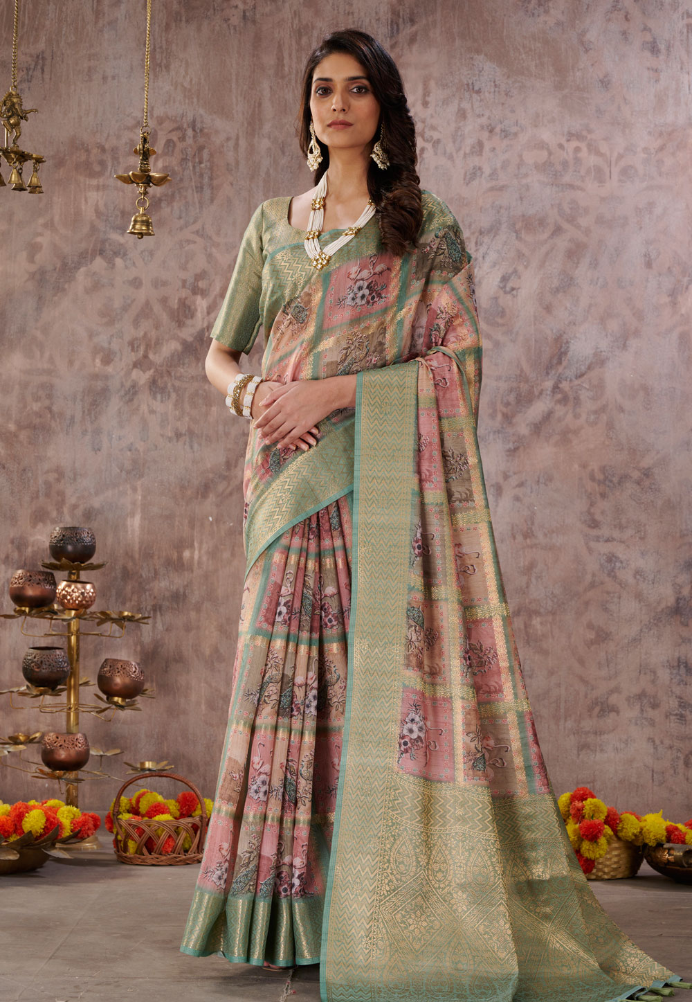 Pink Cotton Saree With Blouse 264503