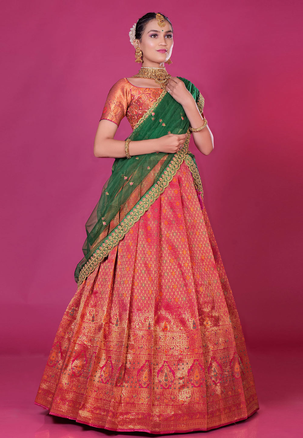 Pink Banarasi Silk Circular Lehenga Choli 275304