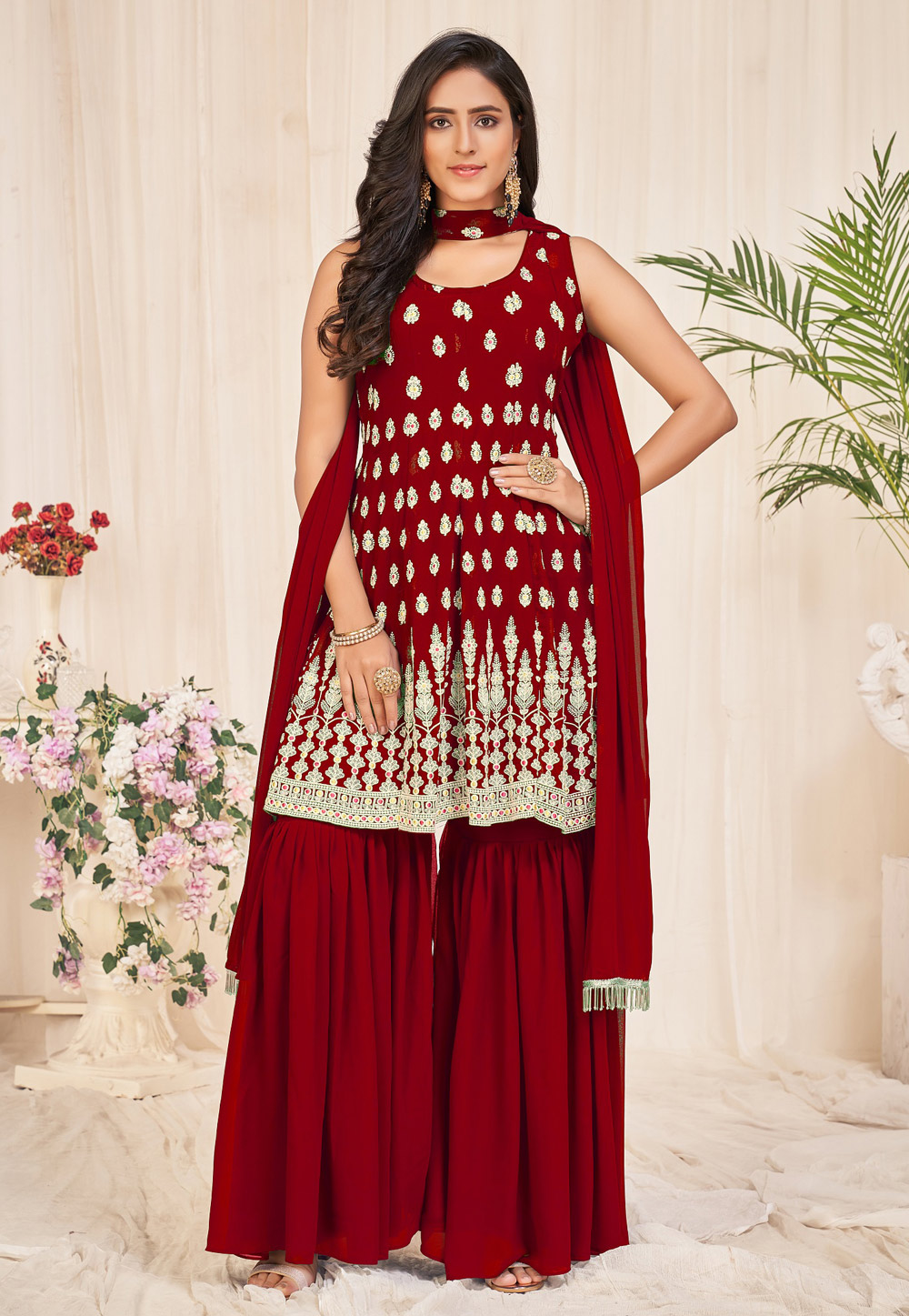 Maroon Georgette Sharara Suit 256578