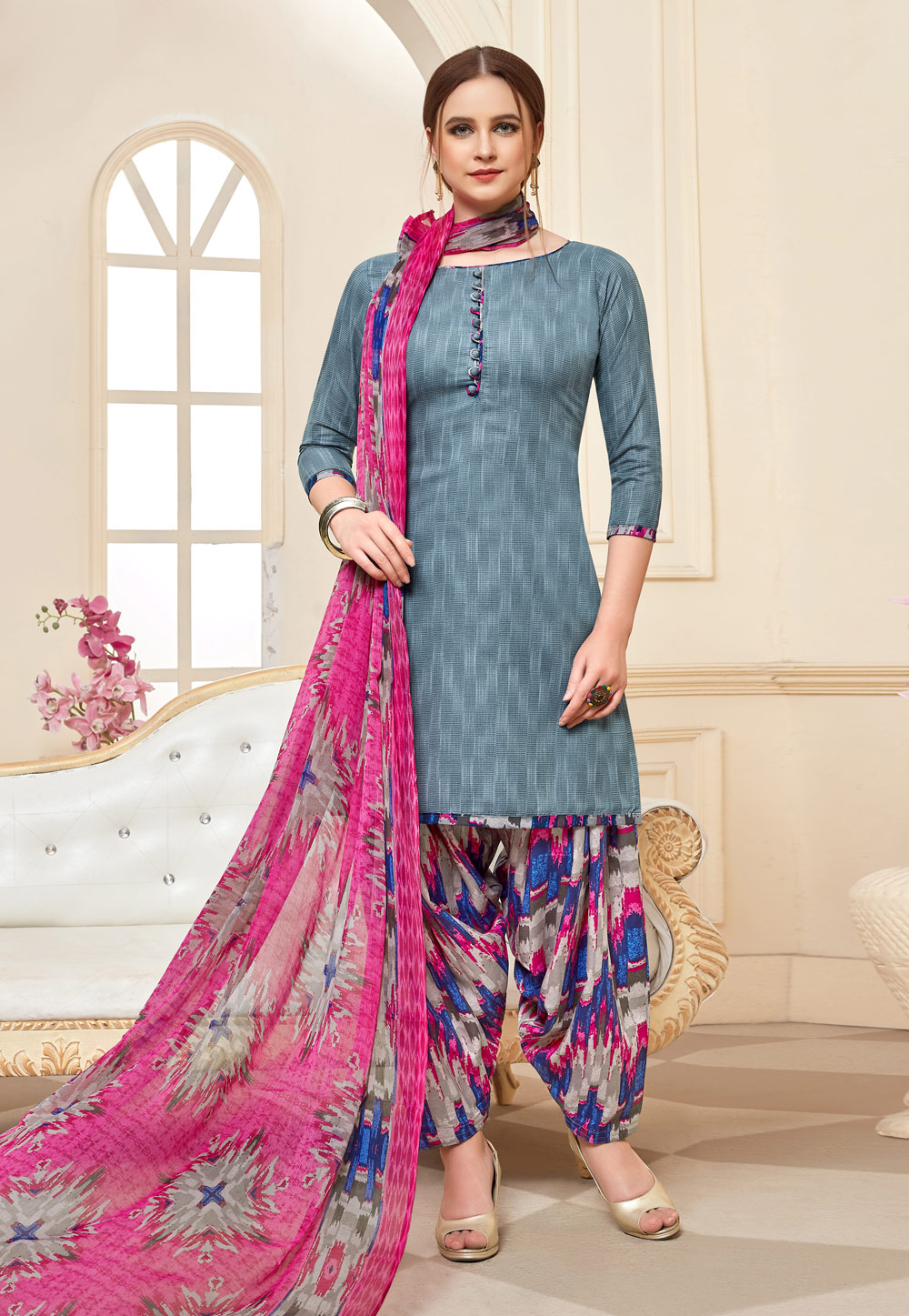 Grey Cotton Punjabi Suit 219443