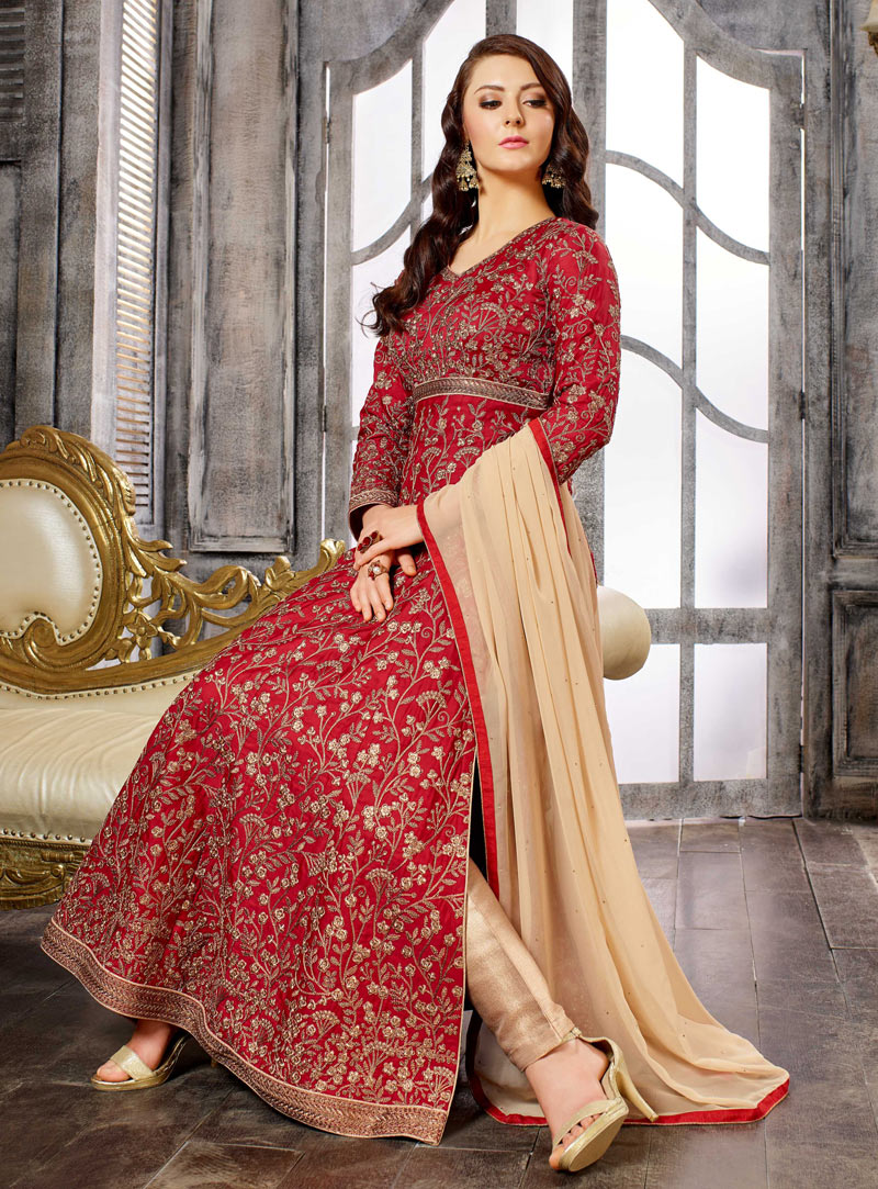 Red Satin Pant Style Suit 137114