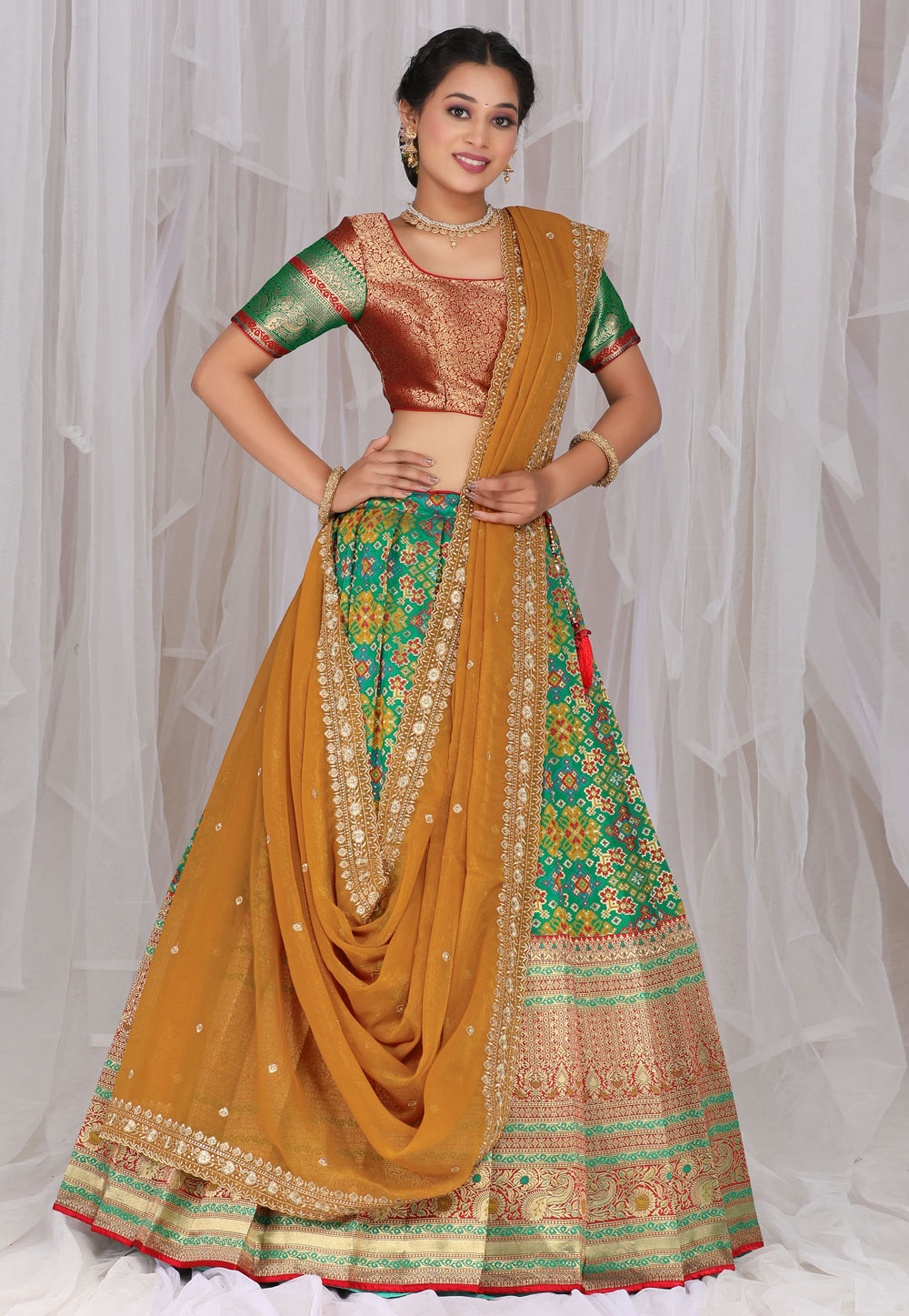 Girls Orange Crop top and green lehenga – Boutique4India