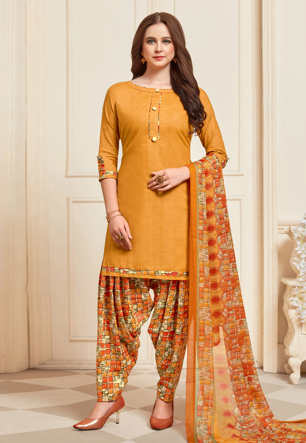 Yellow Cotton Punjabi Suit 219449
