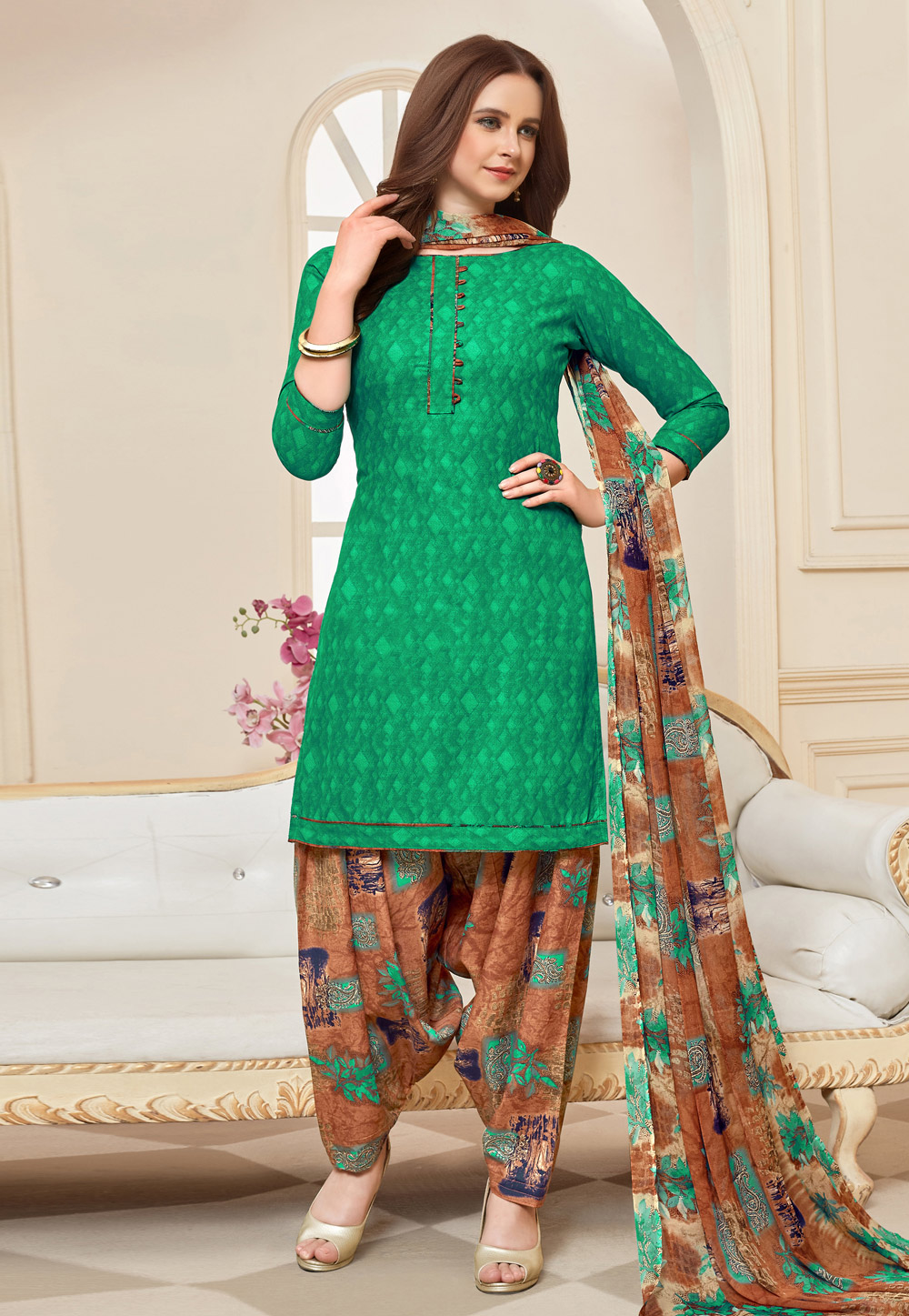 Green Cotton Punjabi Suit 219453