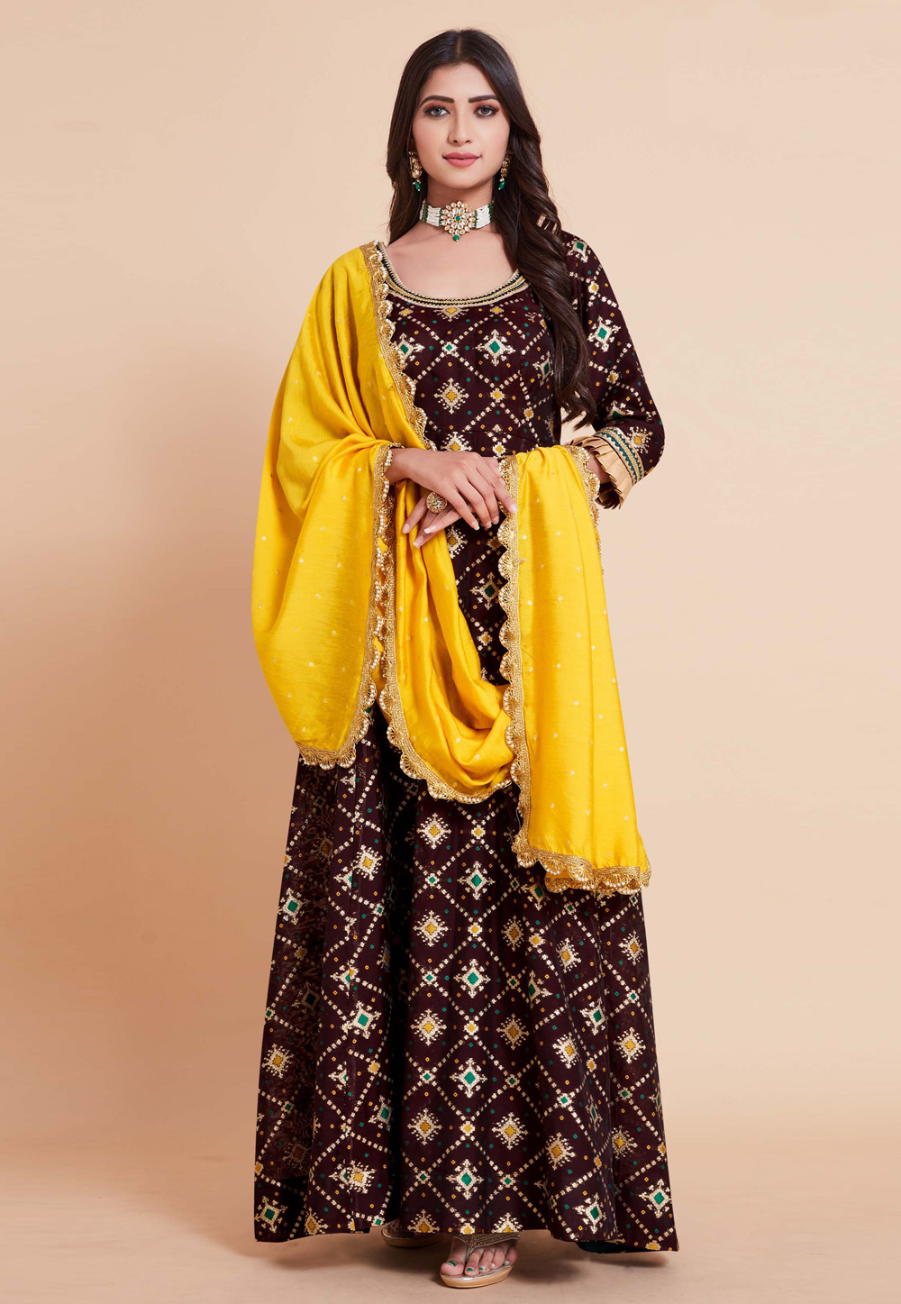Maroon Art Silk Gown 256971