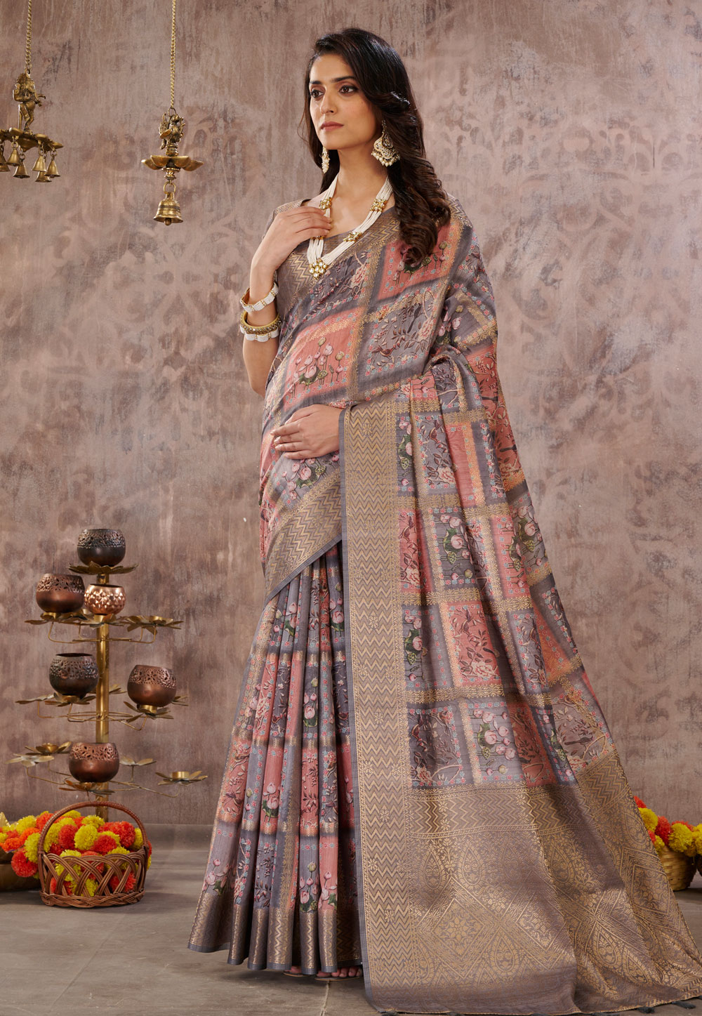 Grey Cotton Saree With Blouse 264505