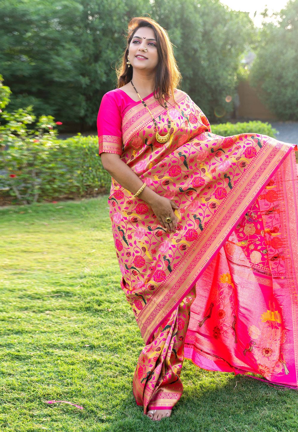 Pink Banarasi Silk Saree With Blouse 257069