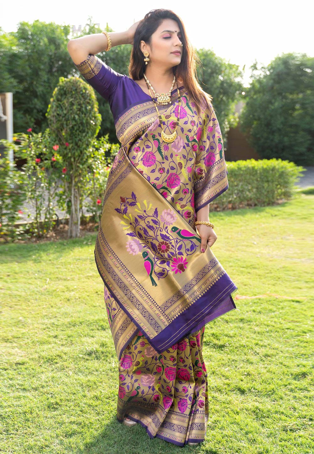 Purple Banarasi Silk Saree With Blouse 257071