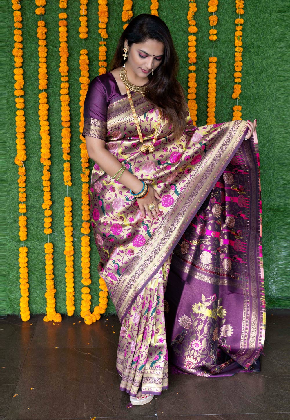 Purple Banarasi Silk Saree With Blouse 257075