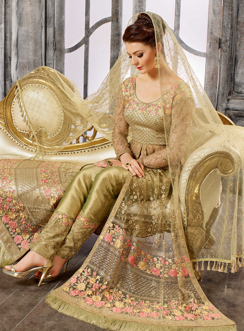 Light Green Net Pakistani Style Suit 137118