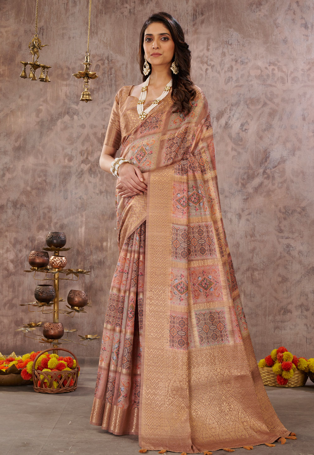 Brown Cotton Saree With Blouse 264506