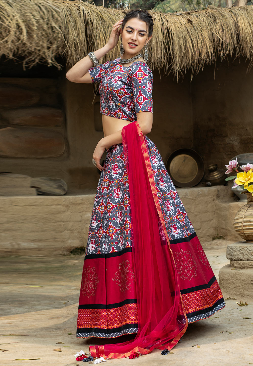 Cotton Silk Bandhani Print Lehenga Choli In Red Colour - LD5680462