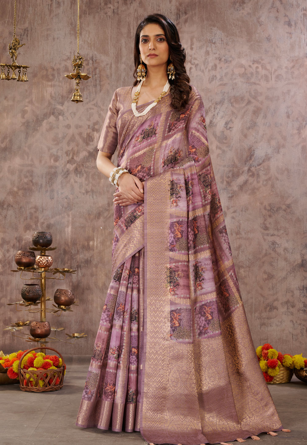 Light Purple Cotton Saree With Blouse 264507