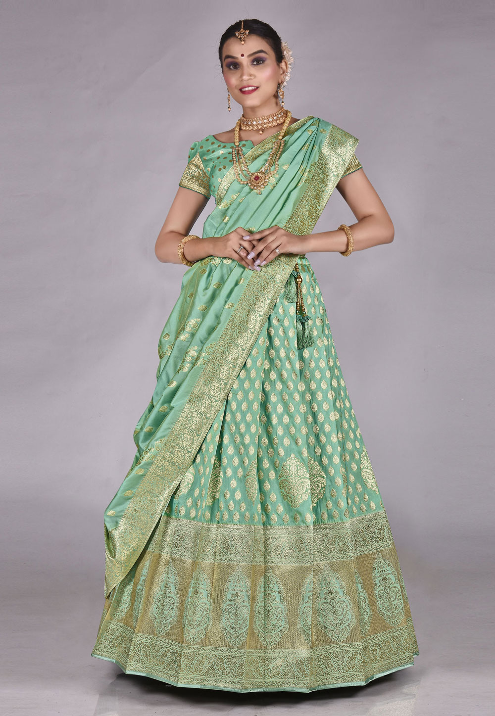 Sea Green Banarasi Silk Lehenga Choli 275363