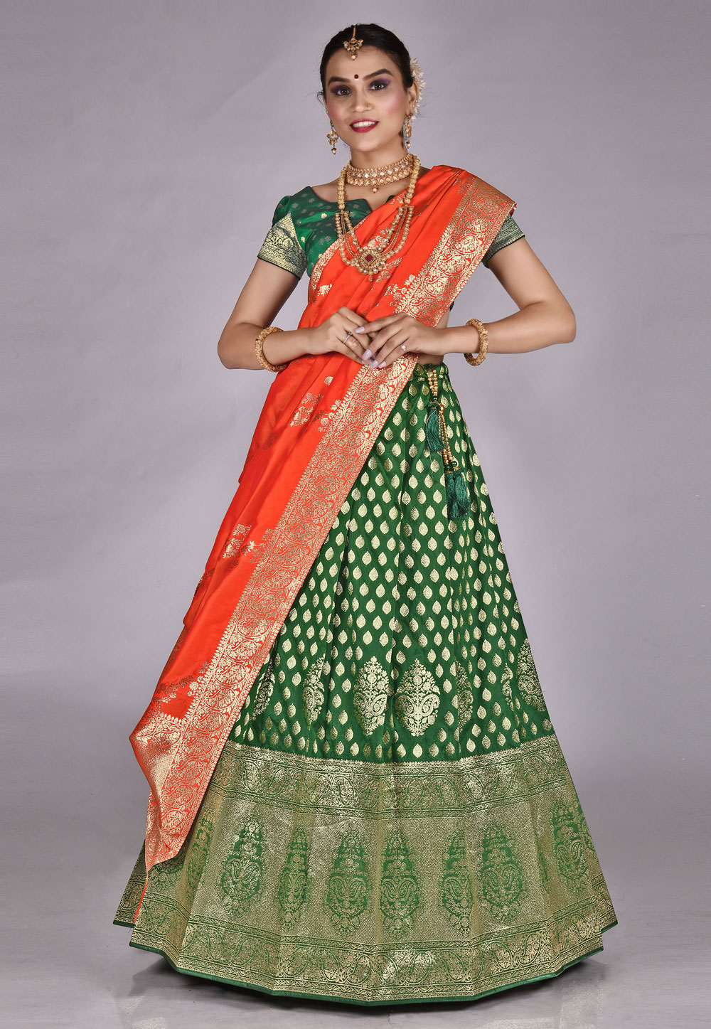 Green Banarasi Silk Circular Lehenga Choli 275368
