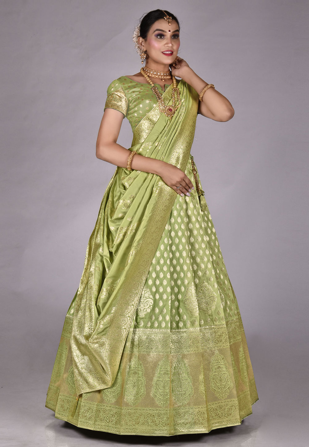 Pista Green Banarasi Silk Circular Lehenga Choli 275371