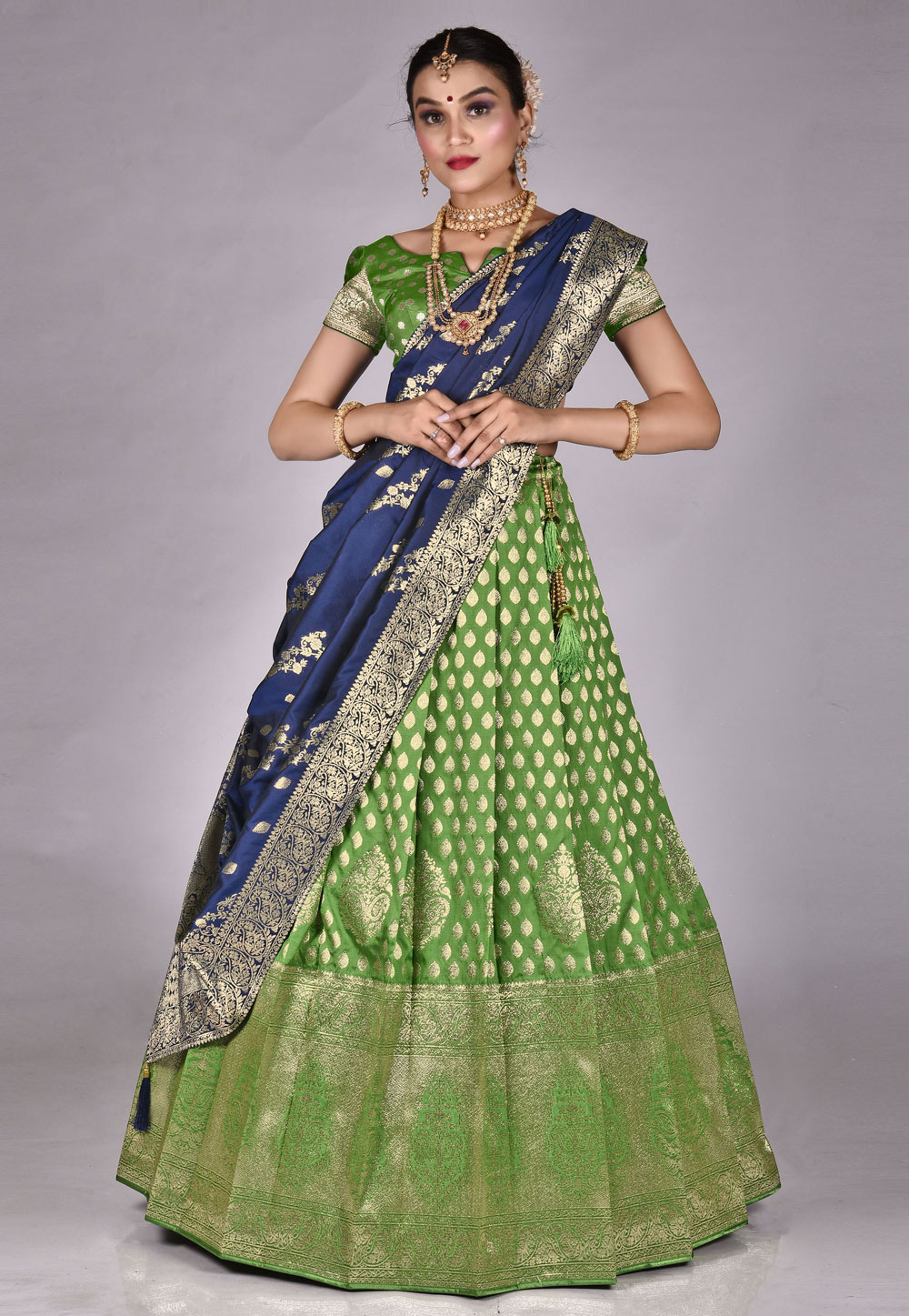 Light Green Banarasi Silk Circular Lehenga Choli 275376