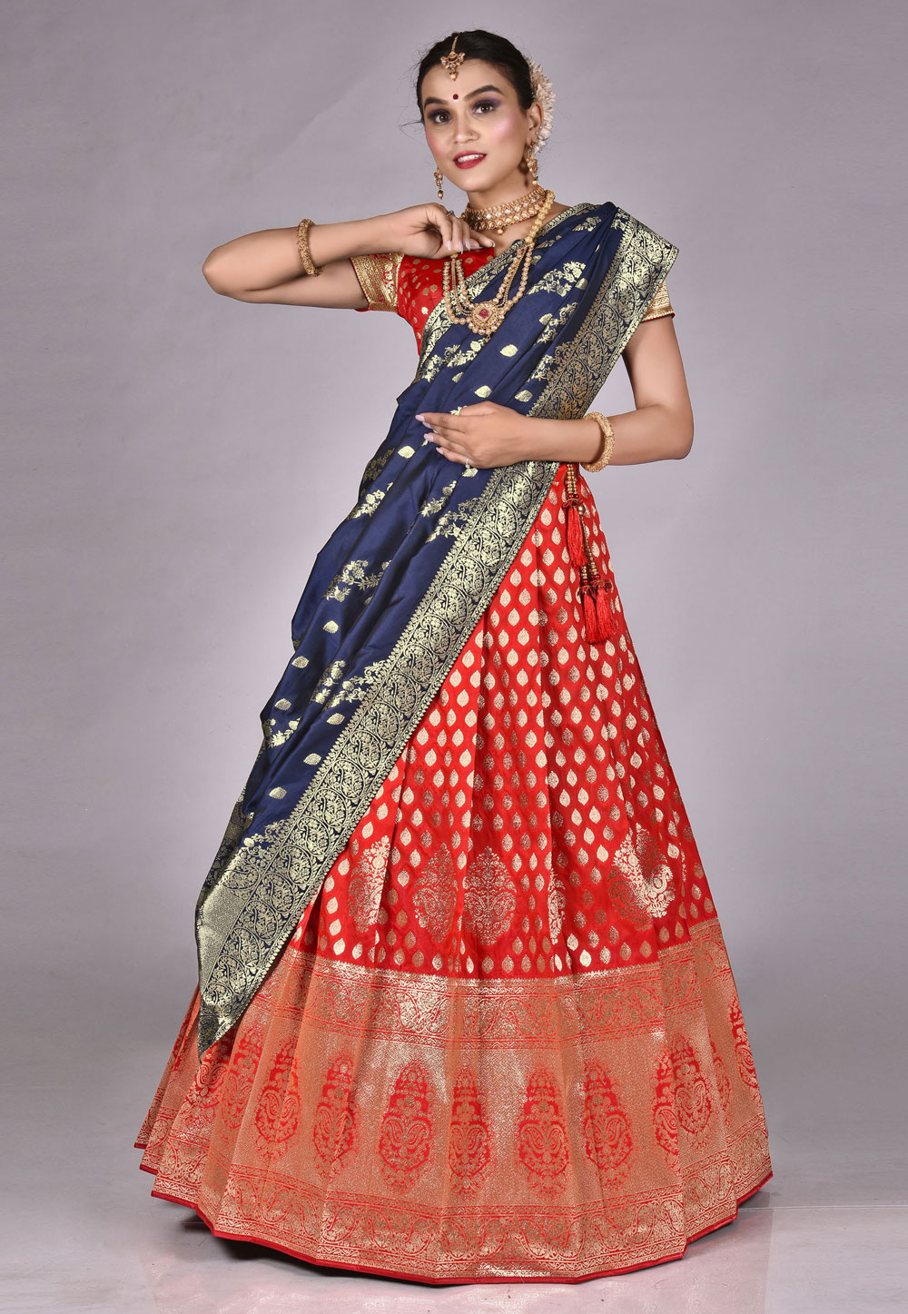 Red Banarasi Silk Lehenga Choli 275379