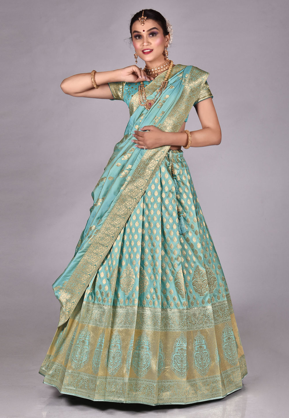 Sky Blue Banarasi Silk Circular Lehenga Choli 275380