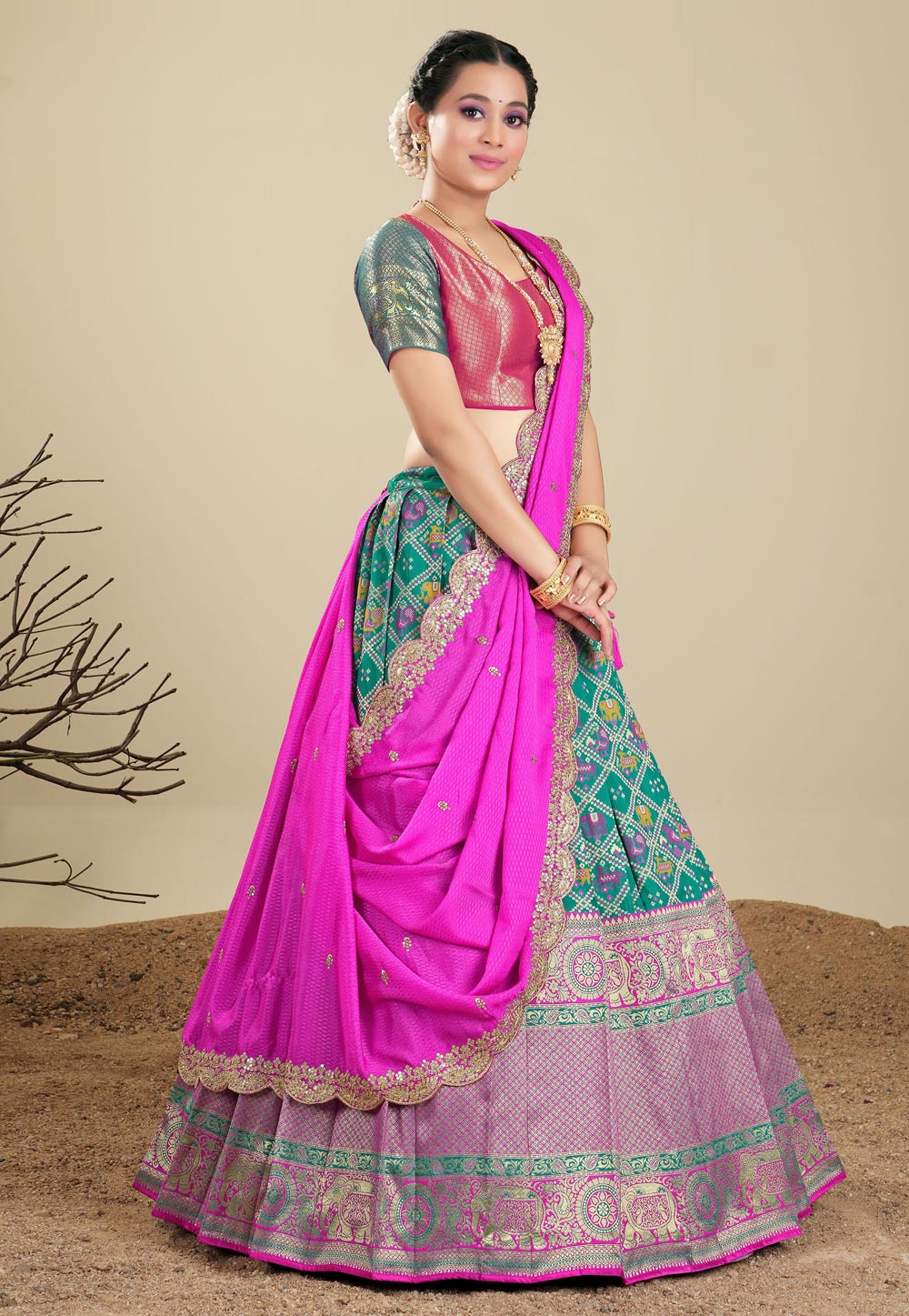 Turquoise Banarasi Silk Lehenga Choli 275387