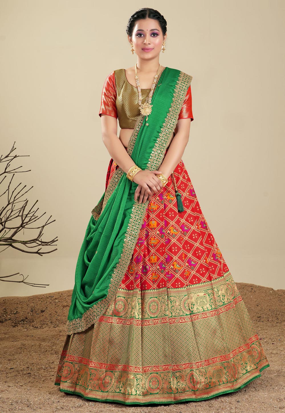 Red Banarasi Silk Circular Lehenga Choli 275390