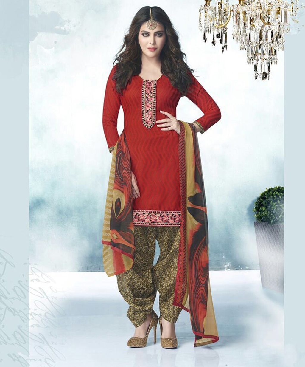 Red Cotton Punjabi Suit 57982