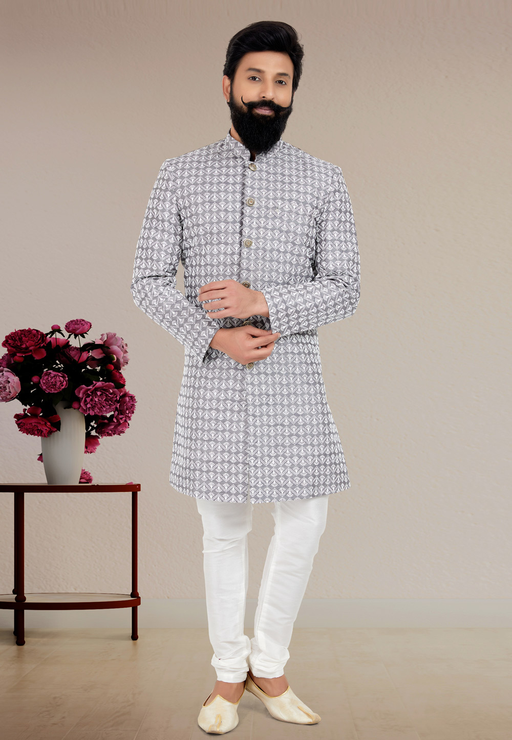 Grey Silk Indo Western Suit 271570