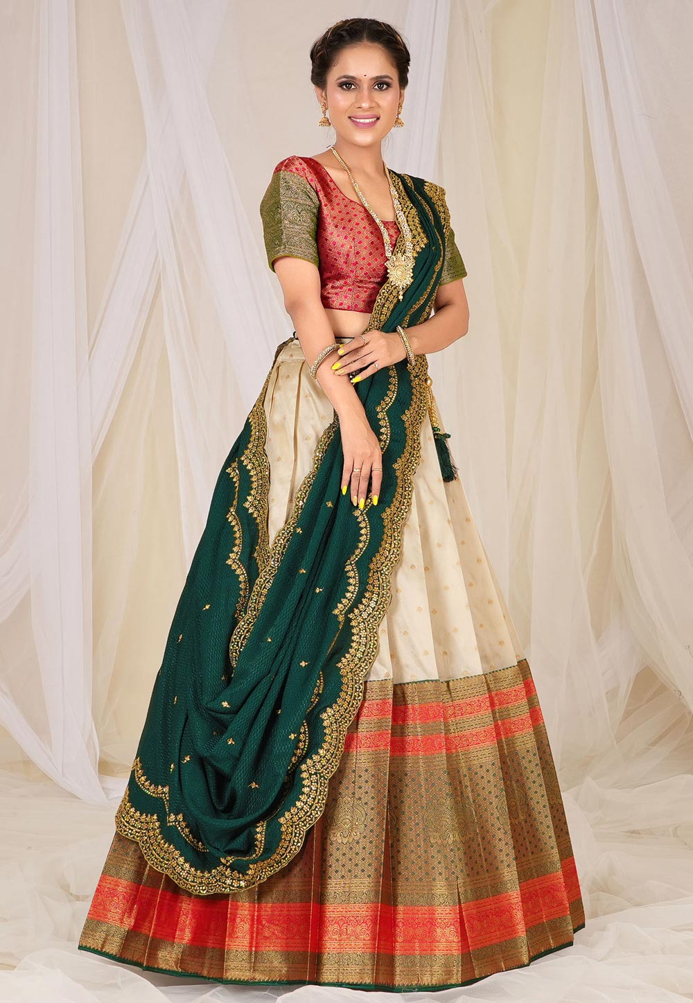 Buy Rani Geometric Print Silk Lehenga Choli with Jari and Toy Work