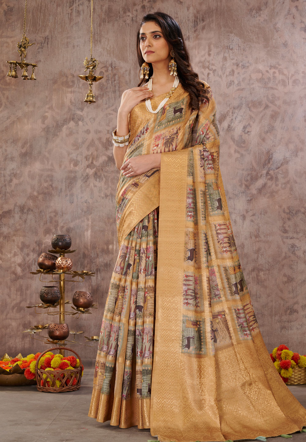 Beige Cotton Saree With Blouse 264510