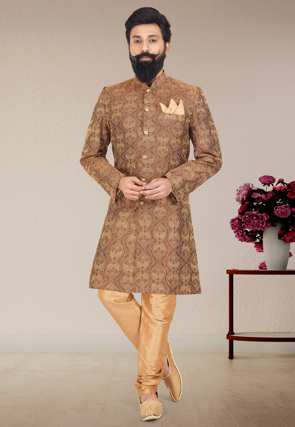 Brown Dupion Silk Indo Western Suit 271571