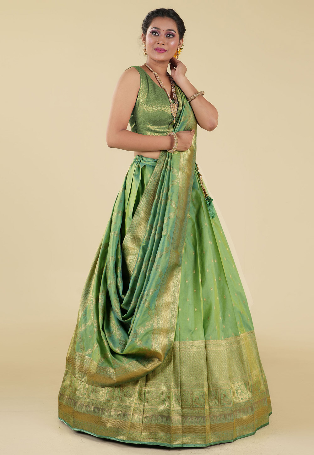 Green Banarasi Silk Circular Lehenga Choli 275408