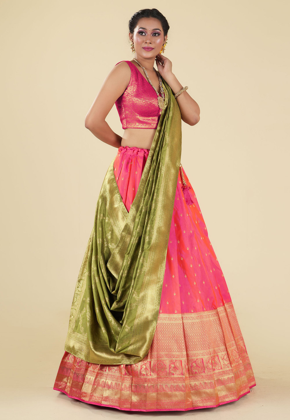 Pink Banarasi Silk Lehenga Choli 275409
