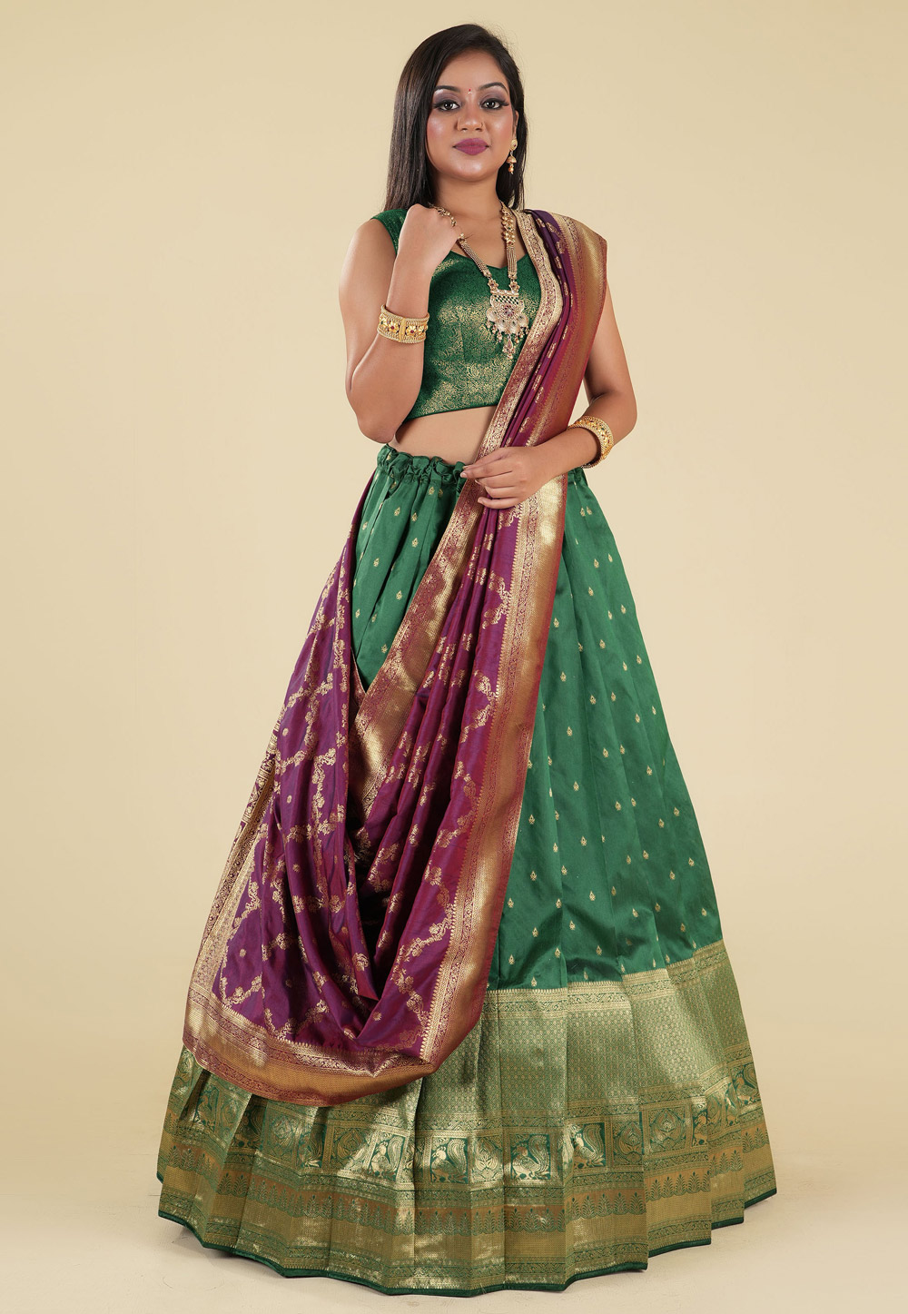 Green Banarasi Silk Circular Lehenga Choli 275410