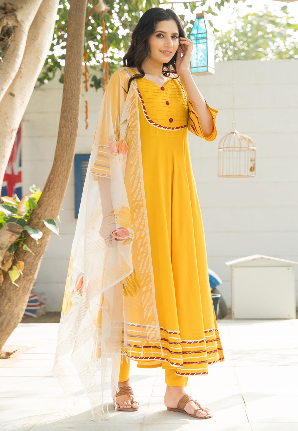 Yellow Rayon Readymade Pant Style Suit 218743