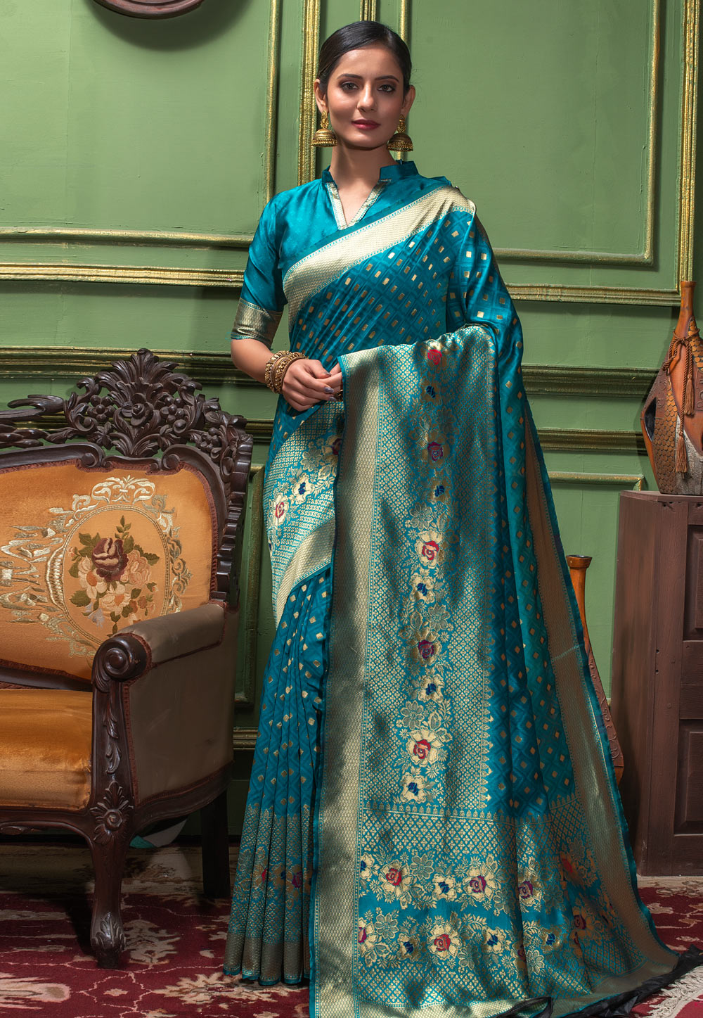 Blue Banarasi Silk Saree With Blouse 228331