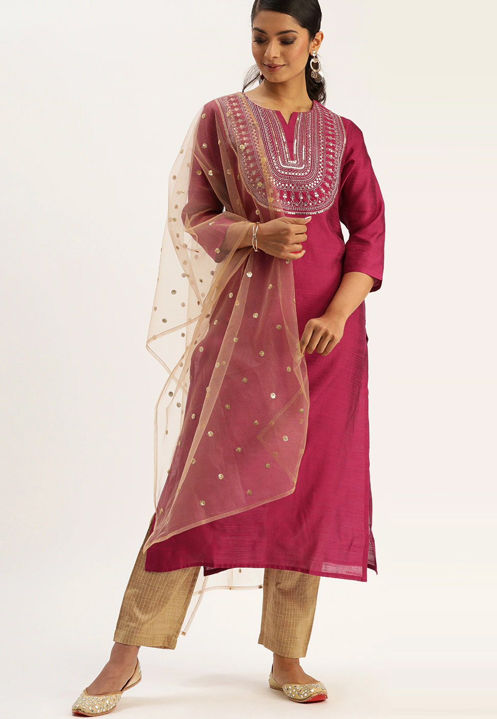 Pink Silk Readymade Kameez With Pant 221292