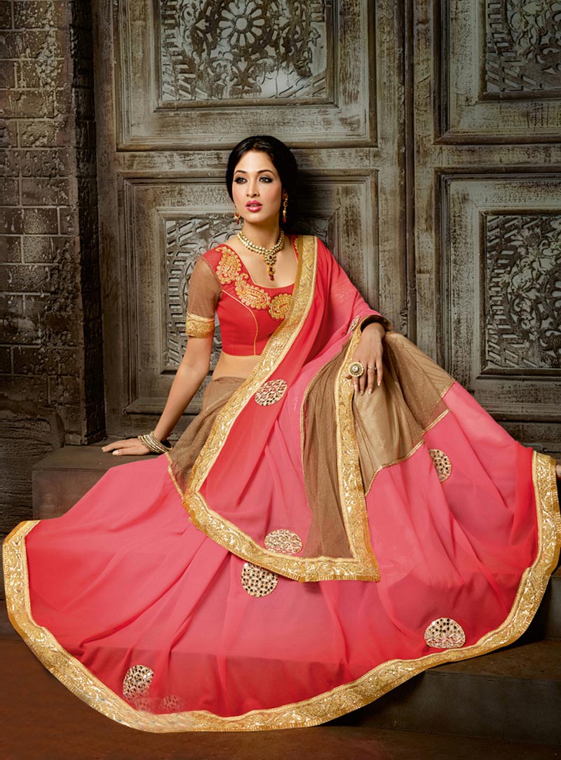 Pink Chiffon Saree With Embroidered Blouse 86196