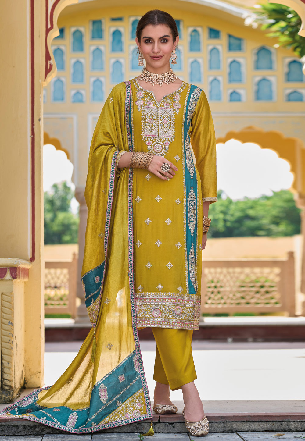 Mustard Silk Straight Suit 273164