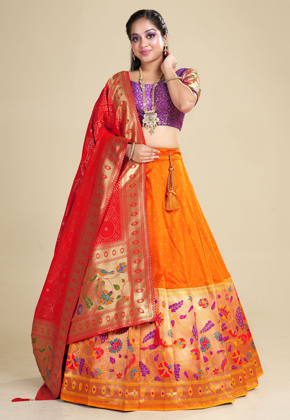 Orange Banarasi Silk Circular Lehenga Choli 275414