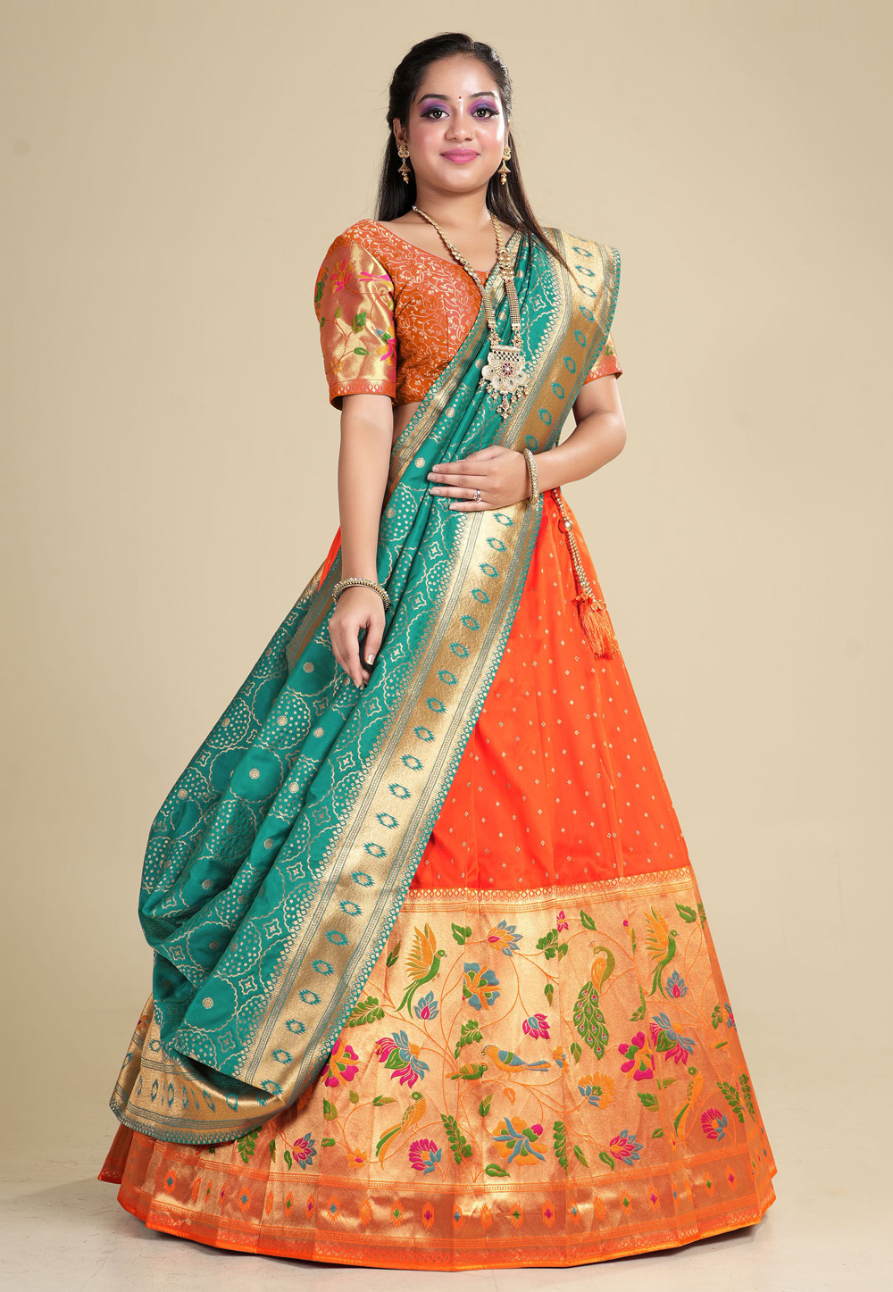 Orange Banarasi Silk Lehenga Choli 275417