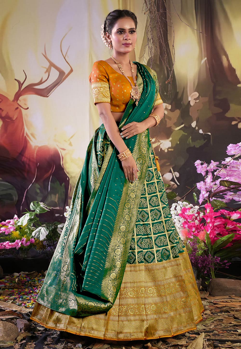 Green Banarasi Silk Lehenga Choli 275433