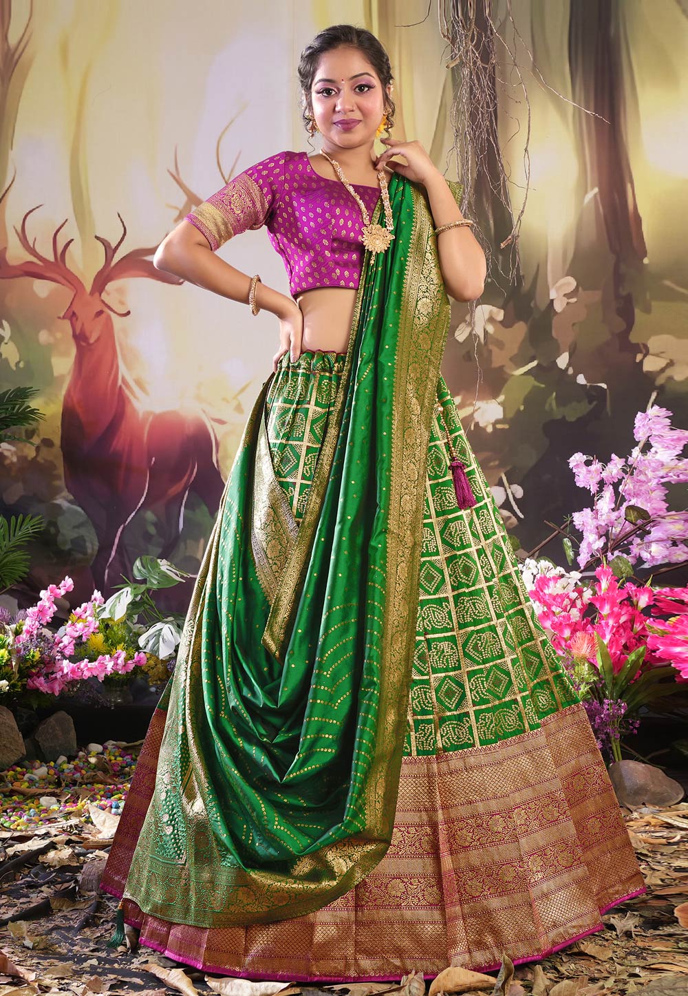 Green Banarasi Silk Circular Lehenga Choli 275438
